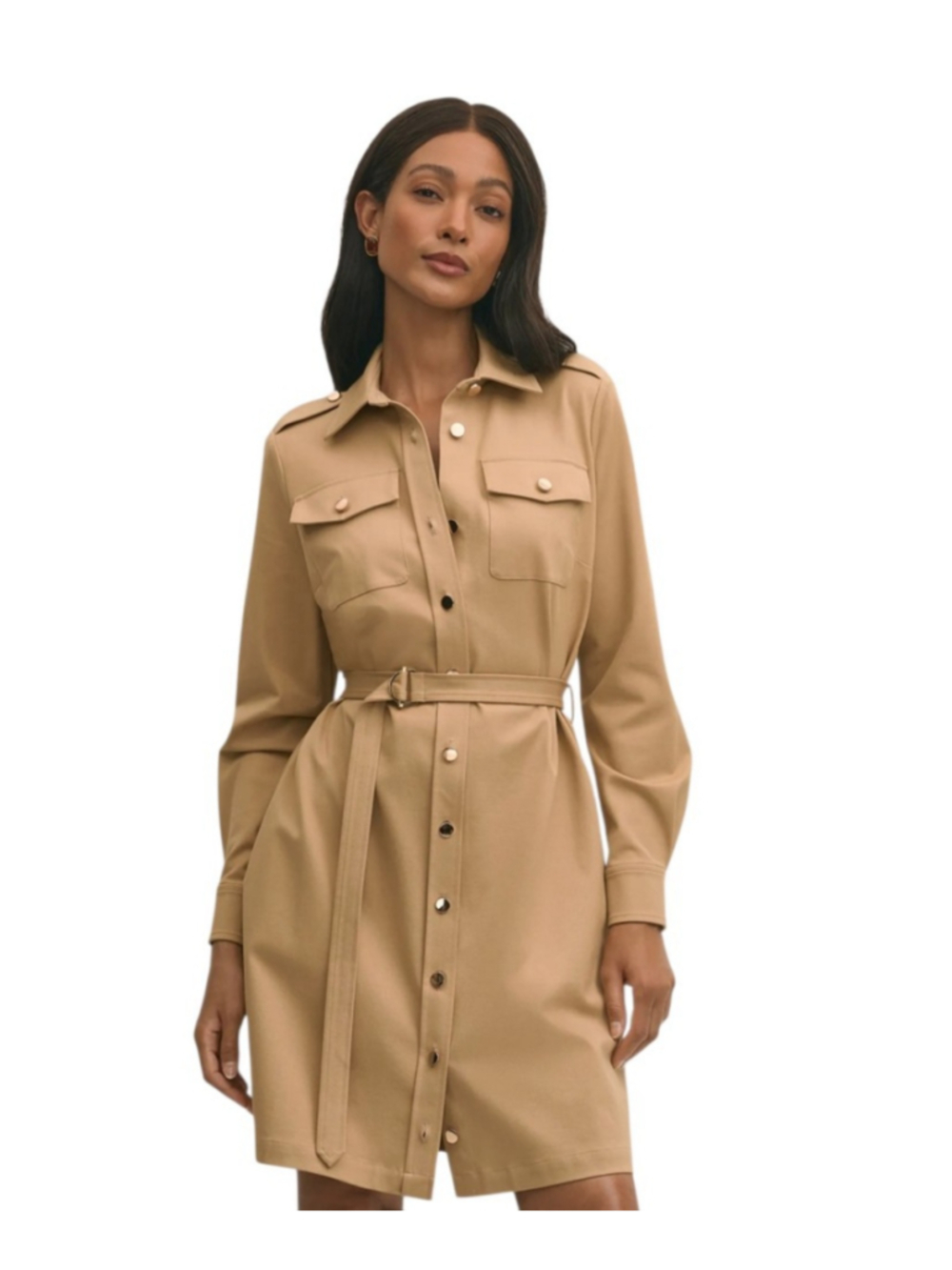 Brooks Brothers Twill Shirt Dress Khaki Beige, Size Medium